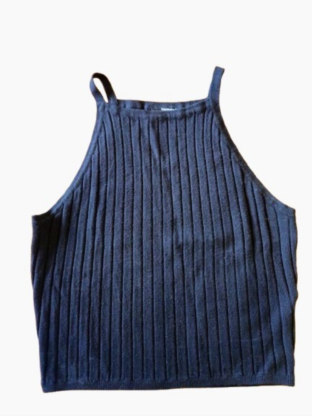 Women's Black Ribbed Knit Sweater Tank Crop Top